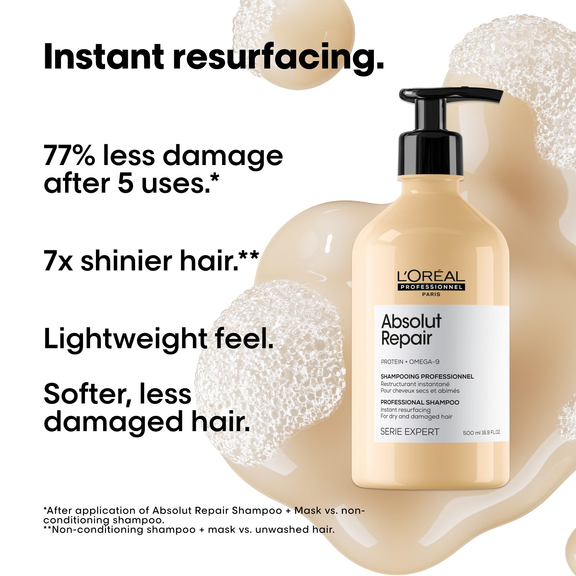 L'OREAL PROFESSIONNEL PARIS Absolut Repair Shampoo – Nourishing Protein Shampoo For Dry, Damaged Hair, Repairs Damage and Provides Shine
